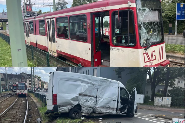 Duisburg NW – Vier Verletzte nach Unfall von Transporter mit Straßenbahn