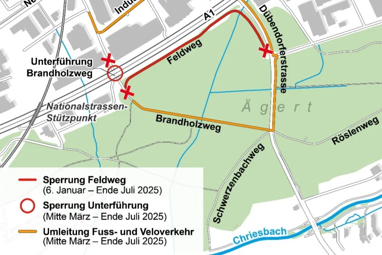 Autobahn A1 Dietlikon ZH - Bauarbeiten und Umleitung bis Juli 2025