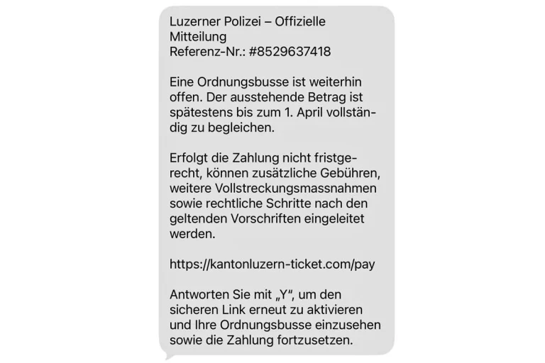Kanton Luzern – Polizei warnt vor Phishing-SMS
