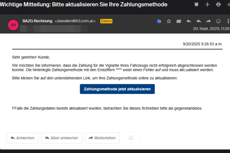 Phishing im Namen des BAZG – Gefälschte Vignetten-Mails