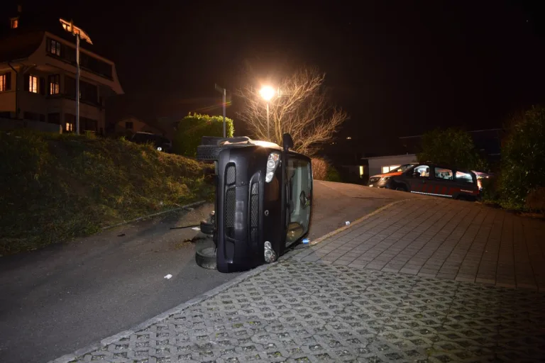 Weggis LU - Lieferdienst-Fahrzeug rollt rückwärts und kippt um