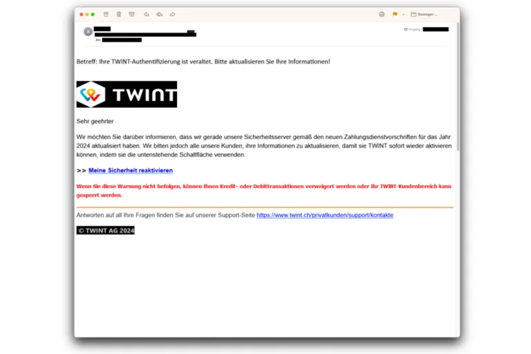Betrügerische E-Mails angeblich von TWINT 