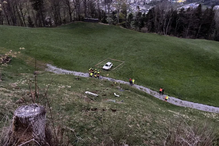 Goldau SZ - Fahrzeug abgestürzt - Strasse musste gesperrt werden