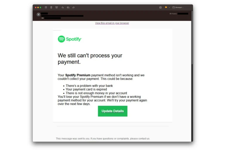 Betrug - Spotify Zahlungsmethode angeblich fehlgeschlagen