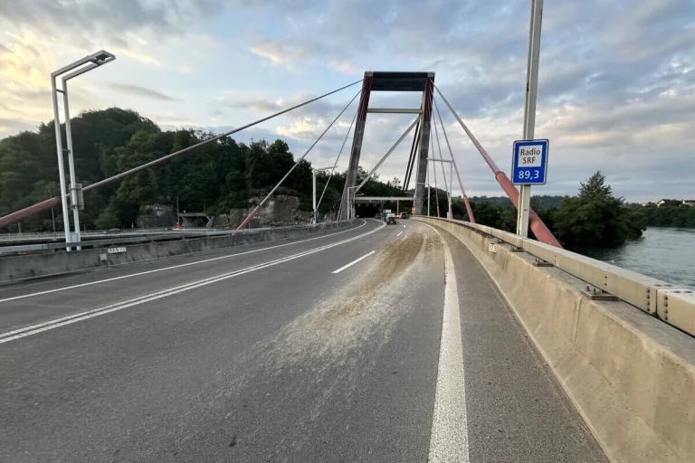 Stadt Schaffhausen - Lastwagen verliert Ladung - A4 komplett gesperrt