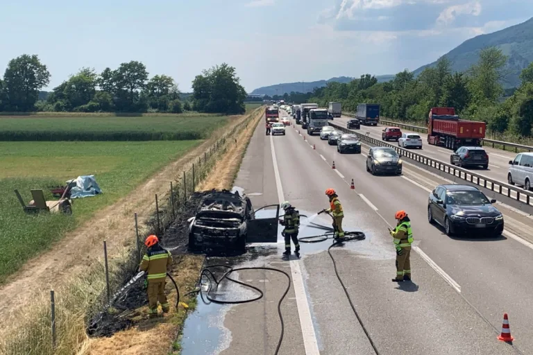 Autobahn A1 bei Kestenholz SO -  Verkehrsbehinderung wegen Fahrzeugbrand