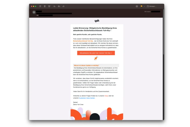 Phishing-Mails im Namen des Finanzdienstleisters Yuh