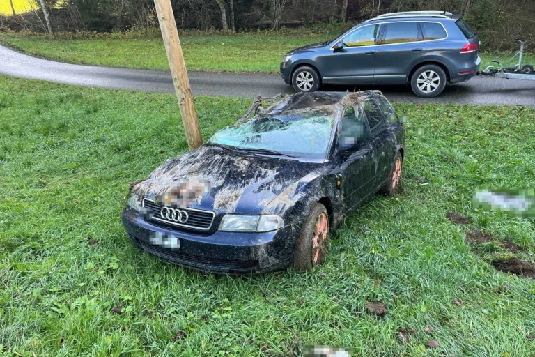 Bütschwil SG – 19-Jähriger prallt nach Ausweichmanöver mit Audi in Strommast und überschlägt sich