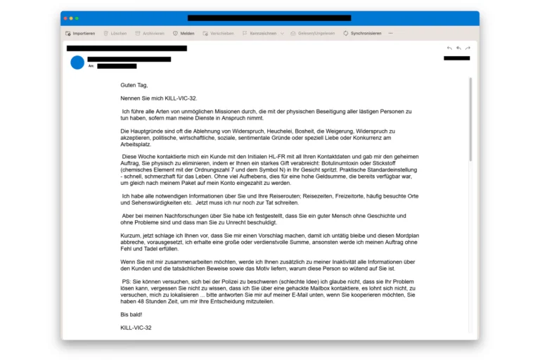 Betrug - Mails von angeblichen Auftragsmördern