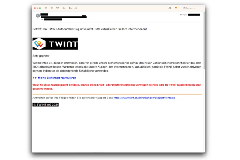 Warnung - Phishing-Falle im Namen von TWINT