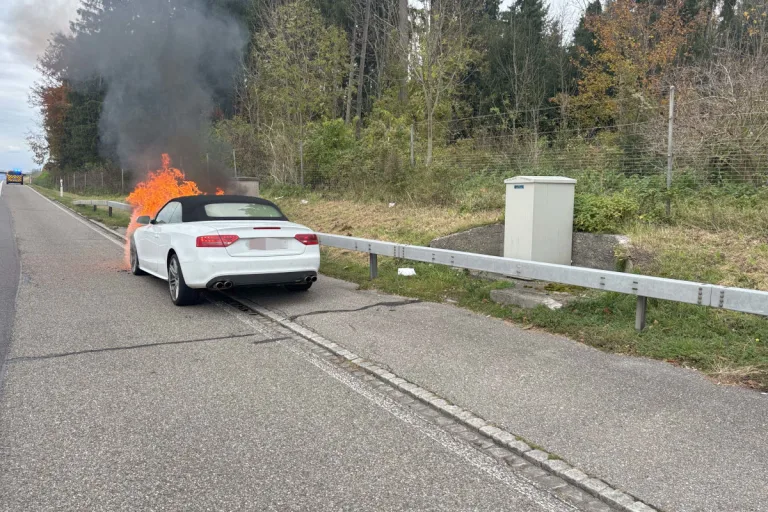 A1 Niederwil SG – Auto gerät während der Fahrt in Brand