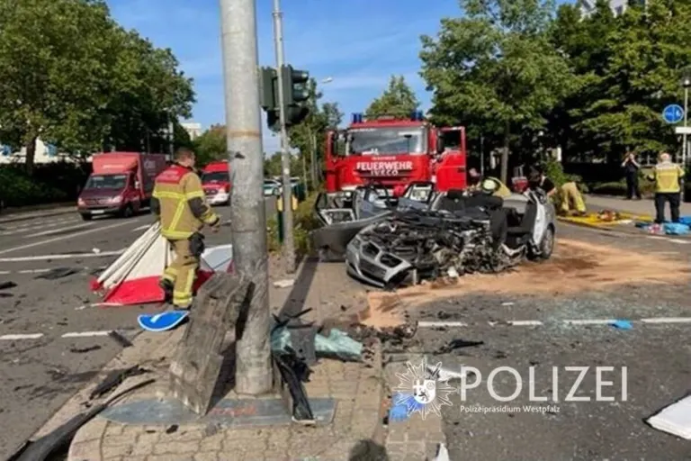 Unfall in Kaiserslautern RP - Mit einer Laterne kollidiert 