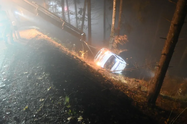 Triesenberg FL - Auto kommt im Nebel von Strasse ab