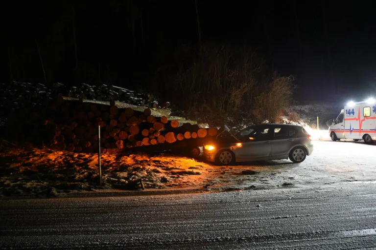 Rhäzüns GR – Fahrzeug prallt in Holzlager