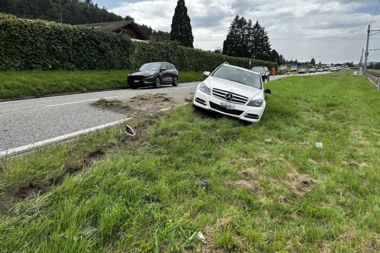Safenwil AG - 79-Jähriger baut wegen Sekundenschlaf Unfall und landet mit dem Mercedes auf den Geleisen