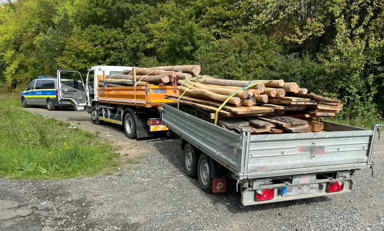 Gießen – Polizei stoppt Lkw mit ungesicherter Holzladung