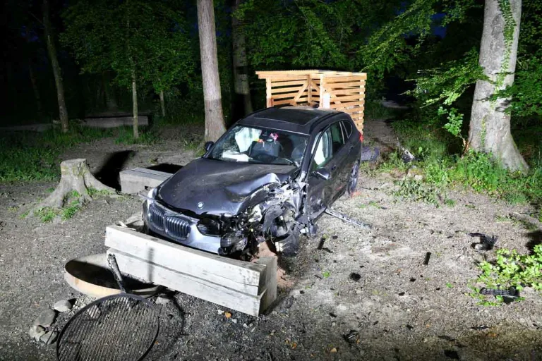 Habsburg AG - BMW kracht gegen Baum und rammt Grillstelle