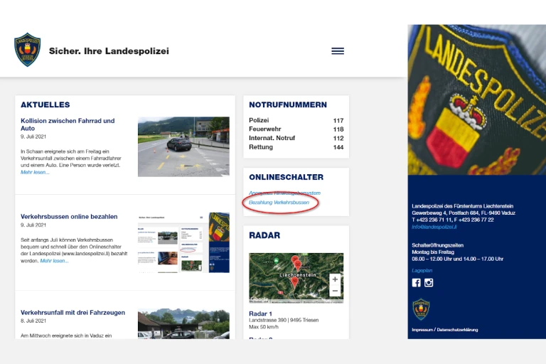 Liechtenstein – Verkehrsbussen online bezahlen