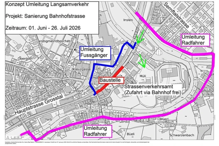 Bahnhofstrasse in Schwanden GL wochenlang gesperrt
