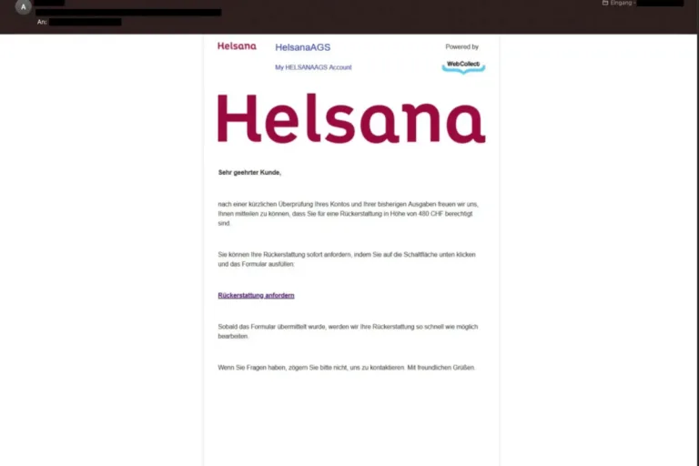 Angebliche Rückzahlung von Helsana? Nicht darauf reinfallen!