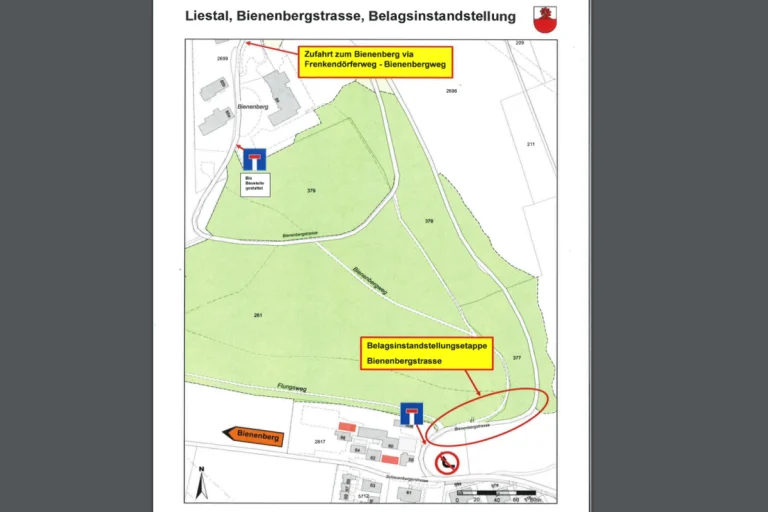 Liestal BL - Bienenbergstrasse wird wegen Bauarbeiten gesperrt