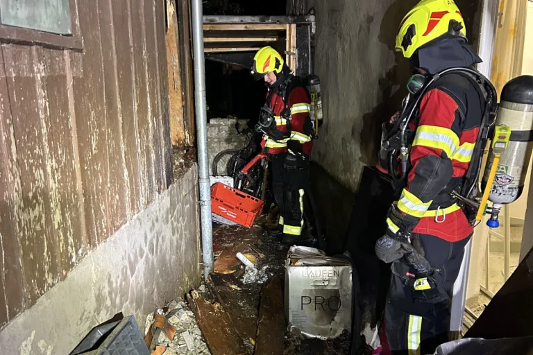Brunnen SZ – Fassade eines Holzschuppens in Brand 
