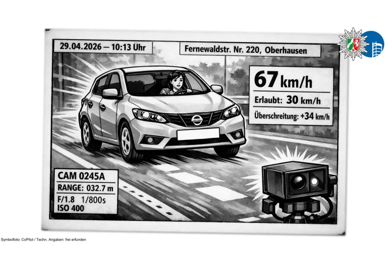 Oberhausen – Fahrerin mit 67 km/h in Tempo-30-Zone geblitzt