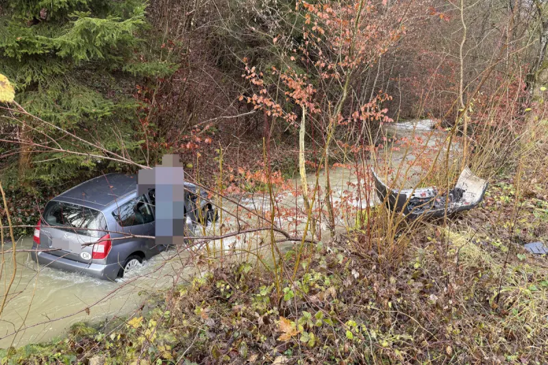 Hornussen AG – Lenker landet nach Unfall im Bach