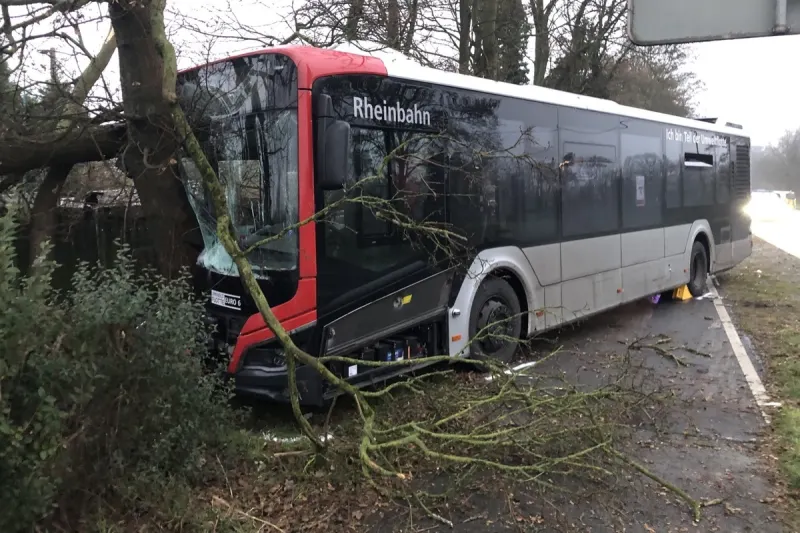 Ratingen NW - Bus prallt heftig gegen einen Baum