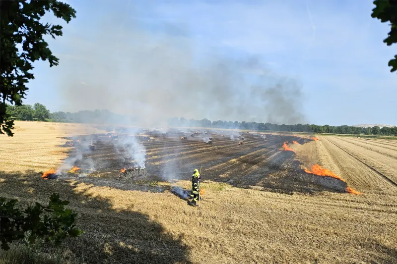 Papenhorst NI – Brennende Ballenpresse löst Flächenbrand aus