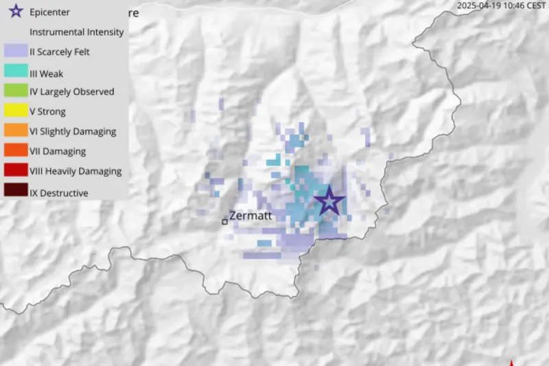 Erdbebenmeldung - Beben im Kanton Wallis mit 3.3 auf der Richterskala registriert