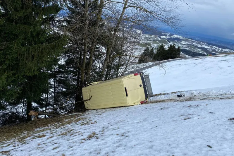 Menzingen ZG – Lieferwagen stürzt bei Unfall Abhang hinunter