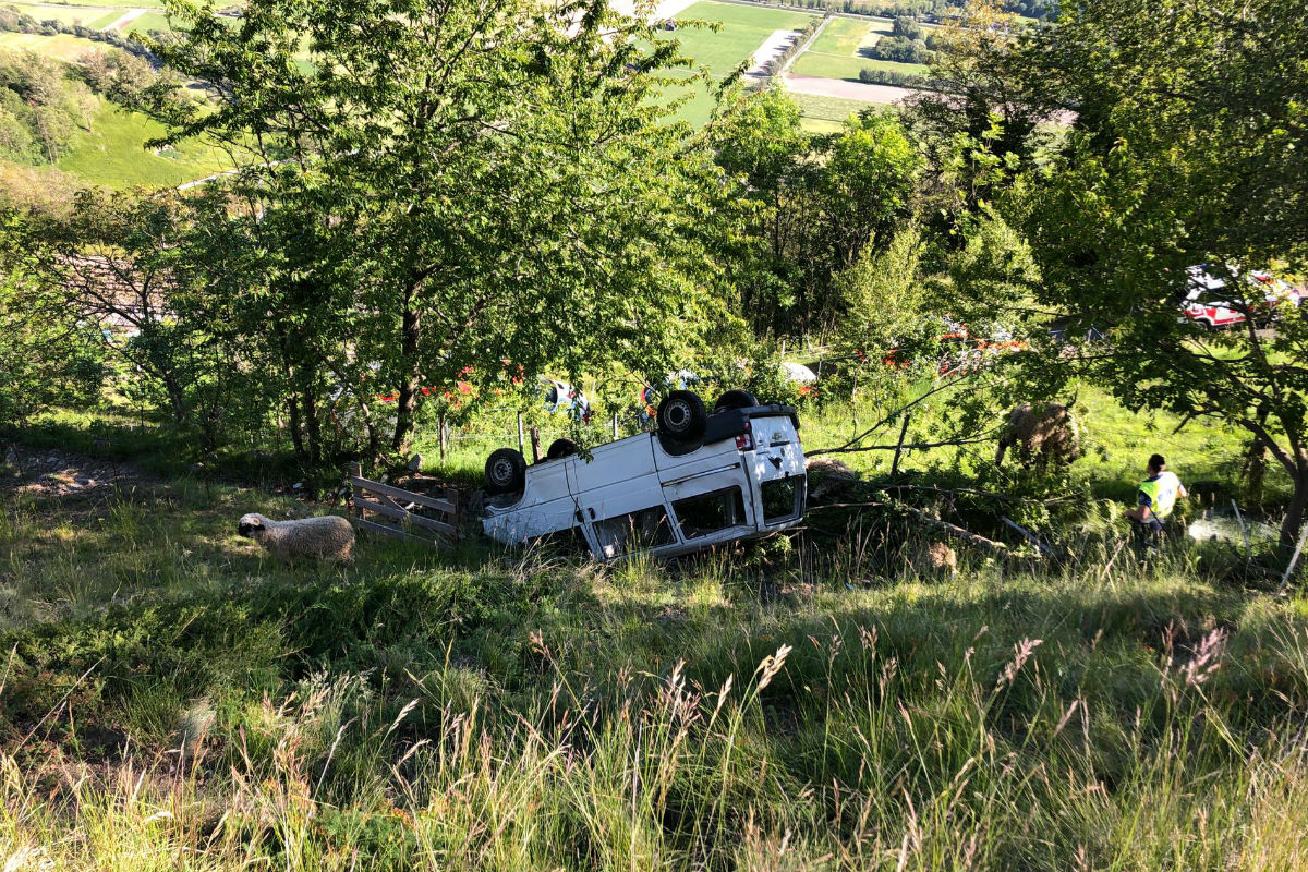 Ausserberg VS - Lieferwagen mit Schafen drin verunfallt! 2 schwerverletzte Personen