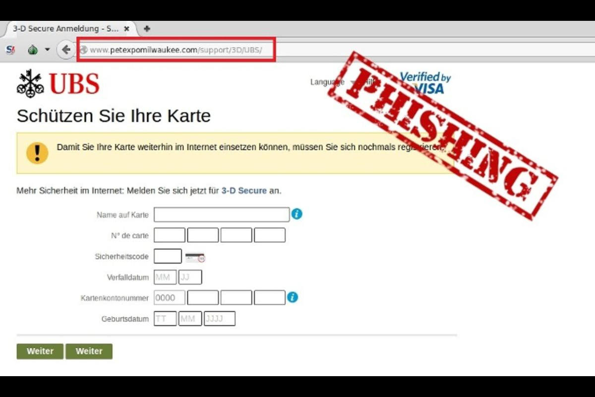 Achtung! Phishing-Mails im Namen der UBS im Umlauf
