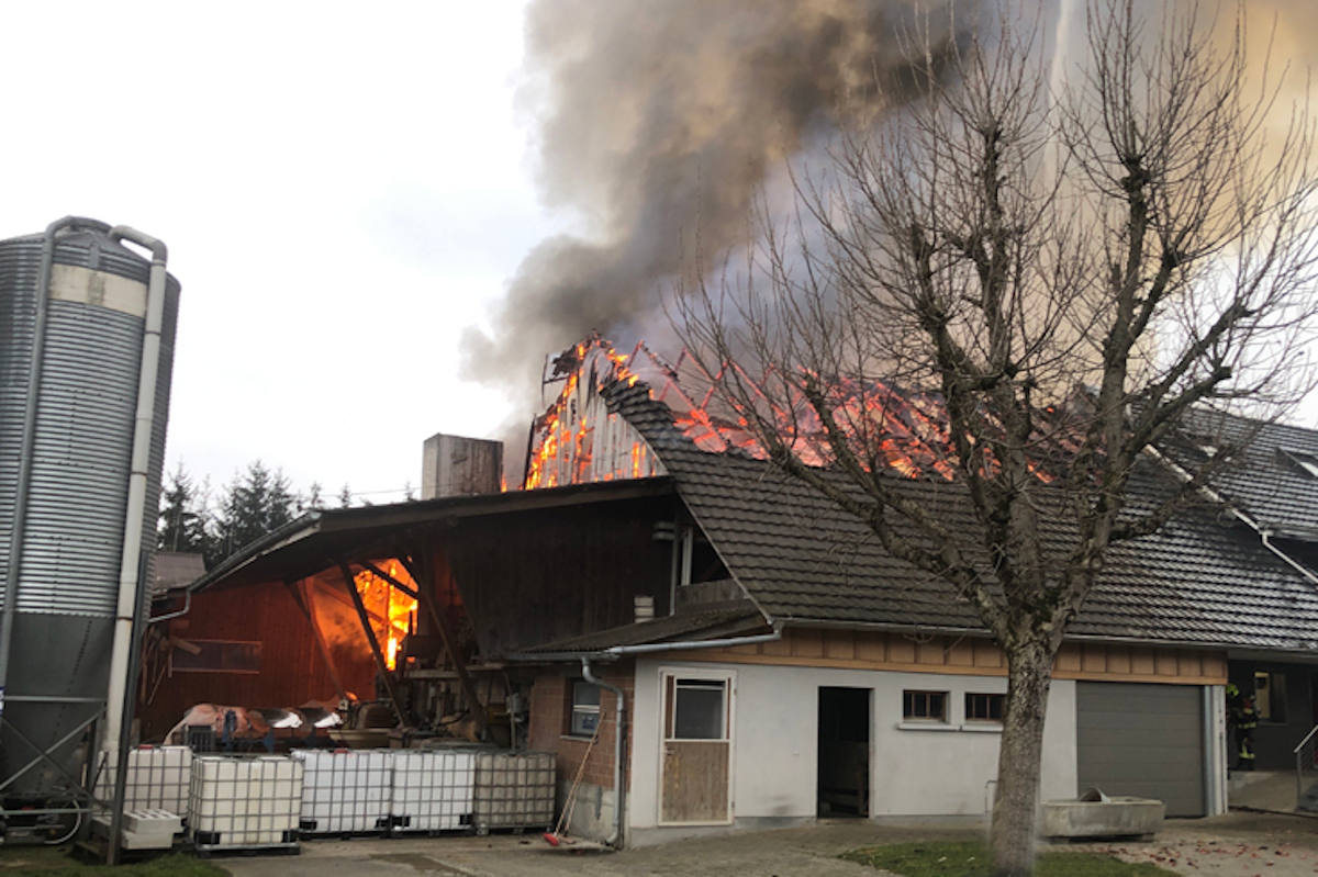 Brand einer Scheune mit angebautem Wohnhaus in Mauensee