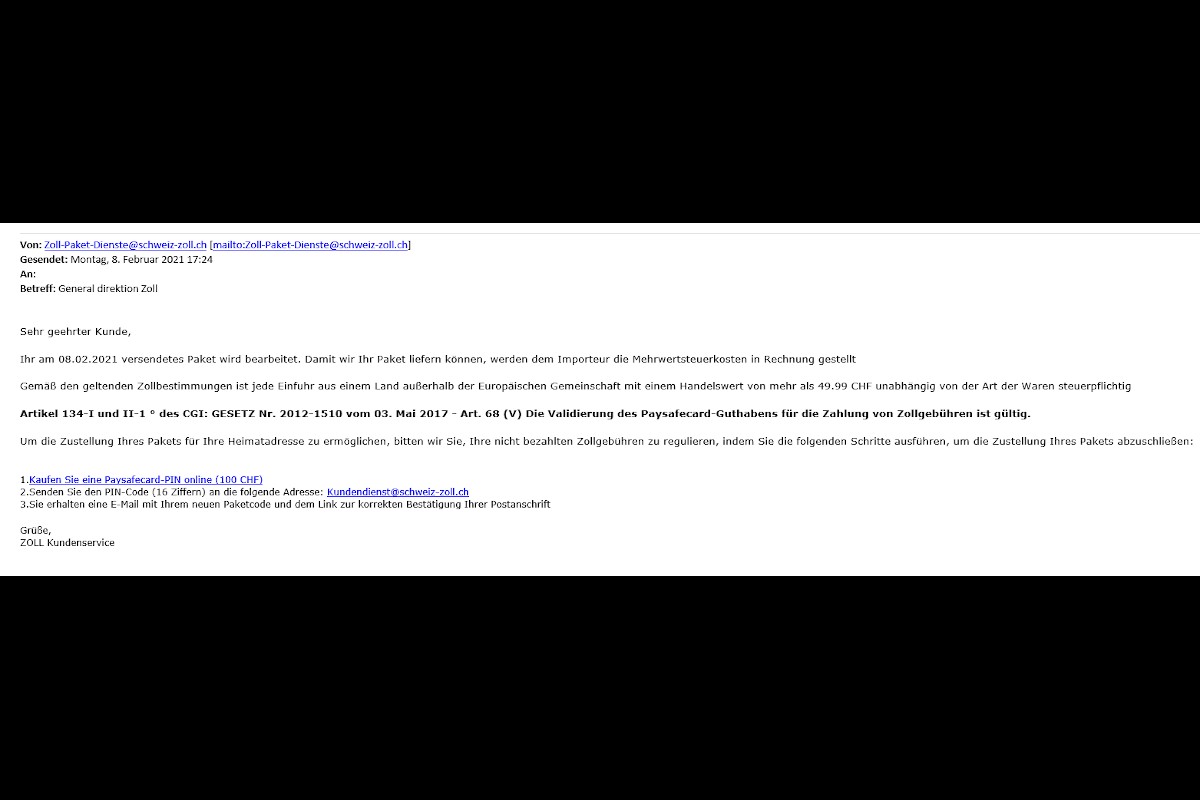 Dreiste Masche Betrüger geben sich in Email als Zoll aus