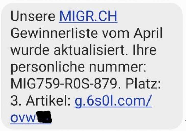 Warnung - Fake Wettbewerb per SMS angeblich von MIGROS