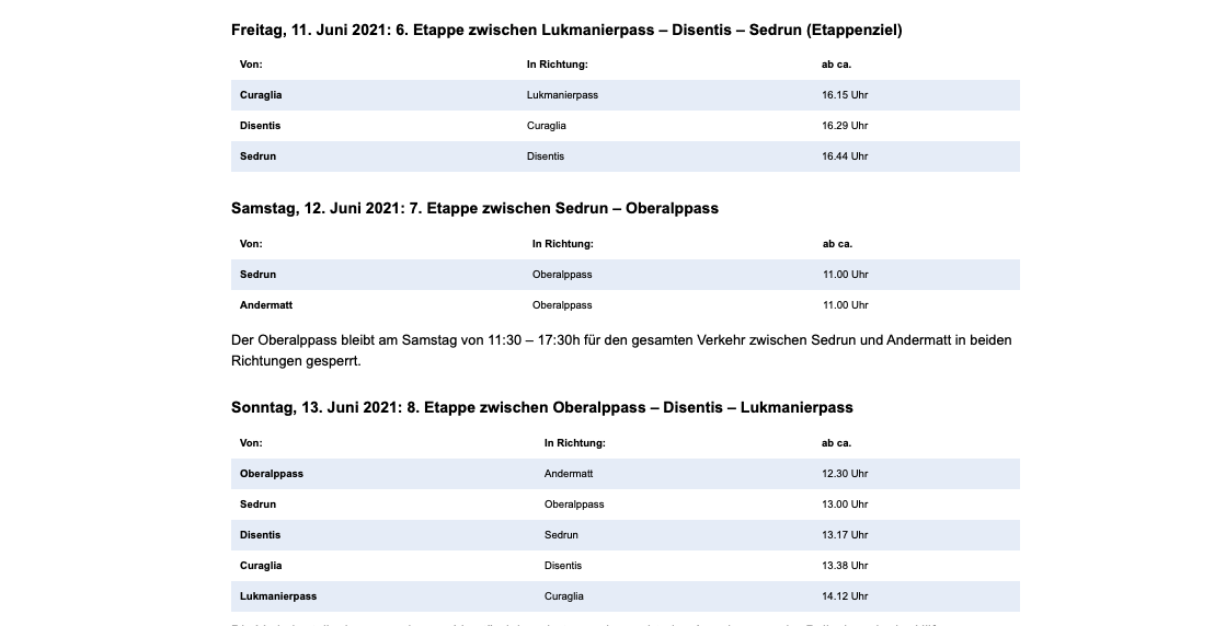 Verkehrsinformation - Tour de Suisse gastiert an drei Tagen in Graubünden