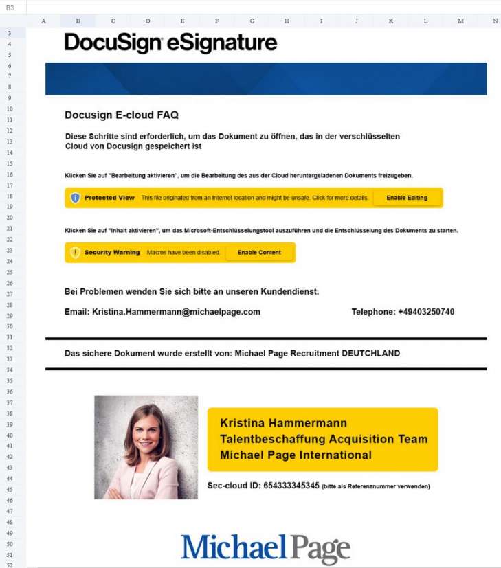 Warnung vor Trojaner - Jobangebot im Namen von Michale Page