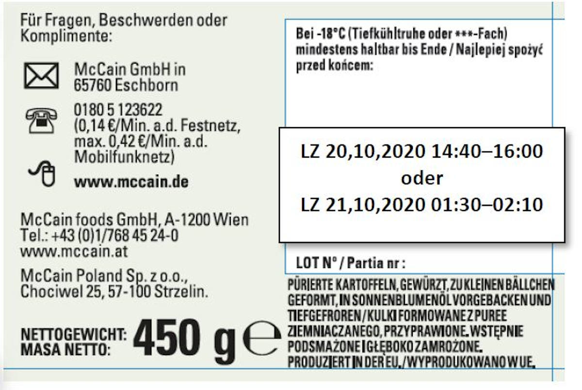 Metallische Fremdkörper – McCain ruft bestimmte Chargen „McCain PomPoms“ zurück