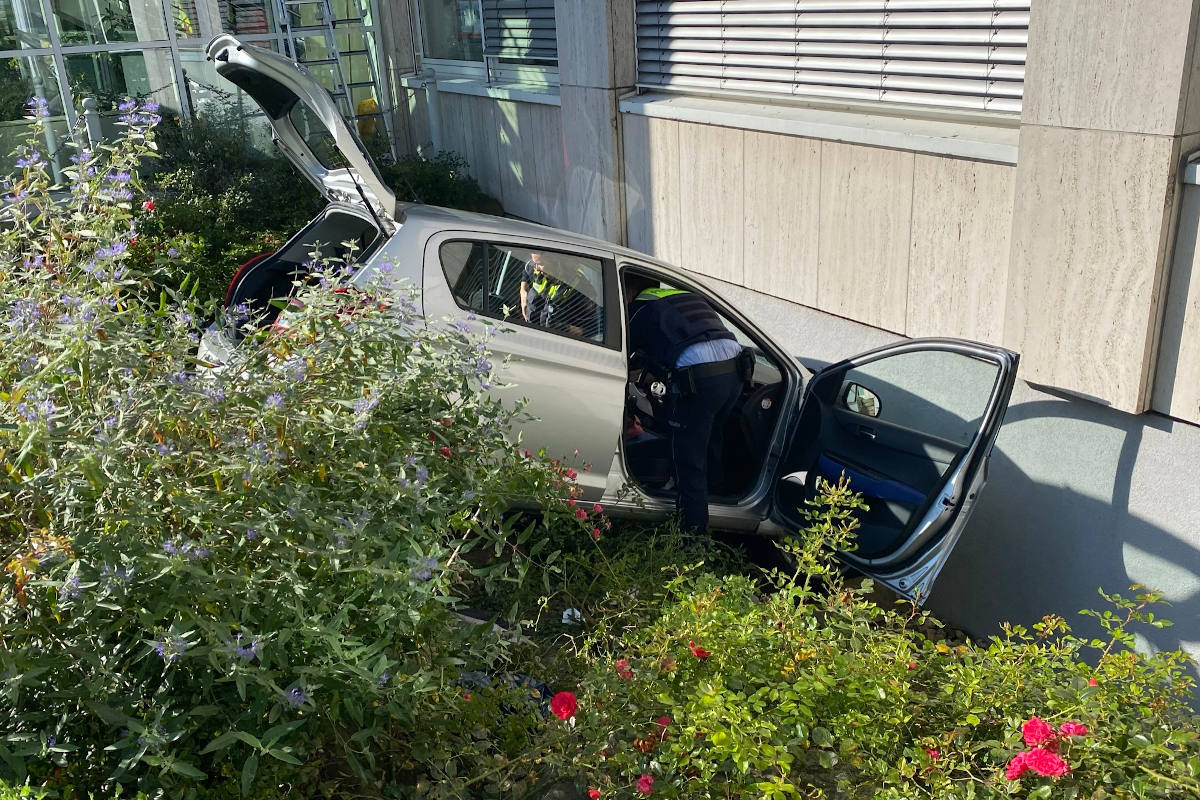  Auto stürzt Böschung herab und prallt vor Hauswand