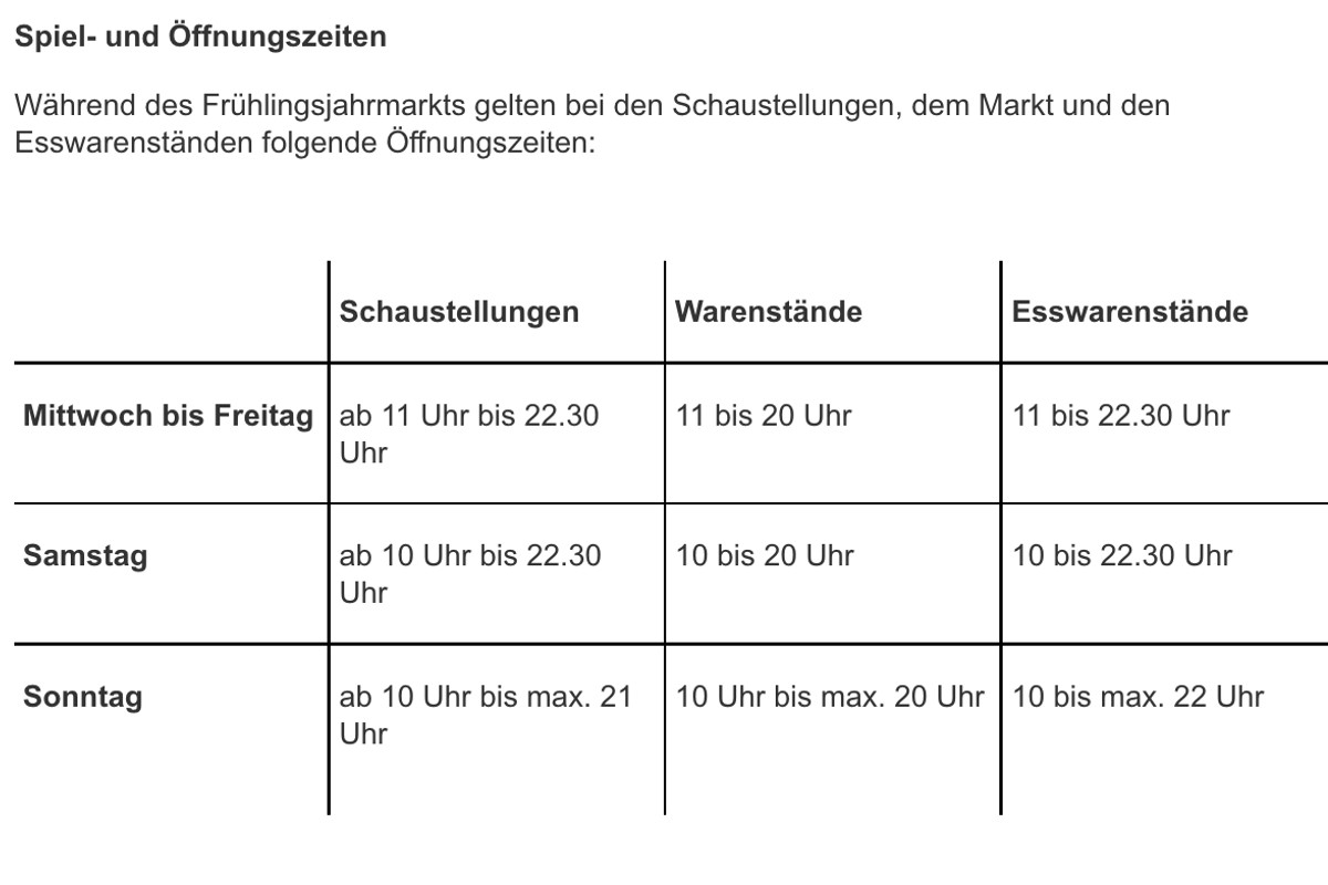 Zeiten des St.Galler Frühlingsjahrmarkt 2022