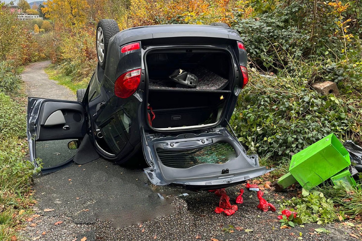 Luzern - Auto landet nach Selbstunfall auf dem Dach