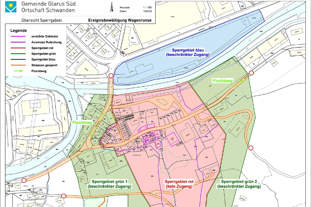 Schwanden GL - Update vom 14.09.2023 zum Hangrutsch Wagenrunse