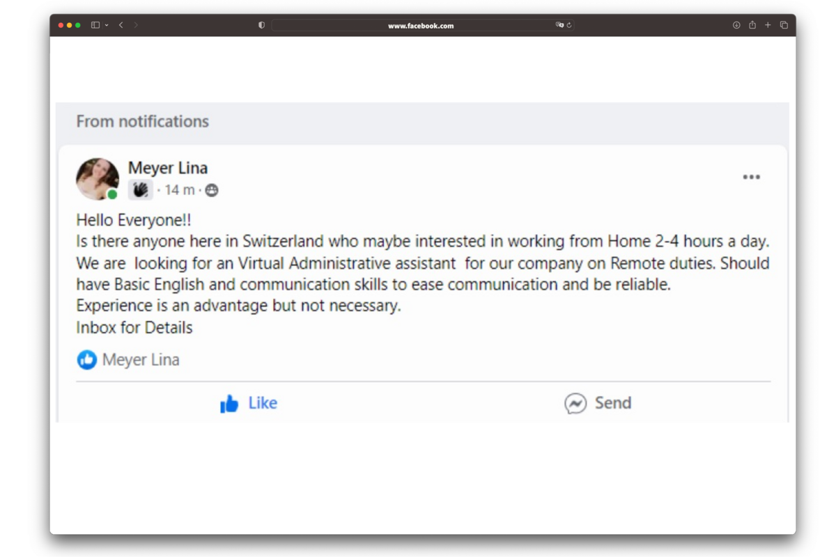 Cybercrime - Falsche Jobangebote auf Social-Media