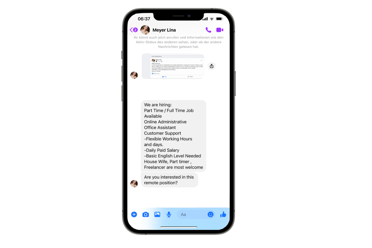 Cybercrime - Falsche Jobangebote auf Social-Media