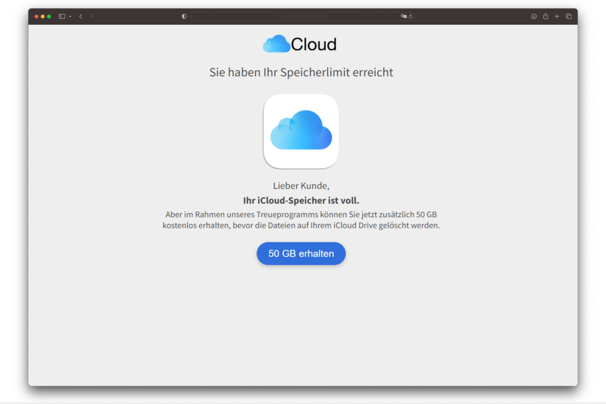 Cybercrime - Betrügerische E-Mails über einen angeblich vollen iCloud-Speicher