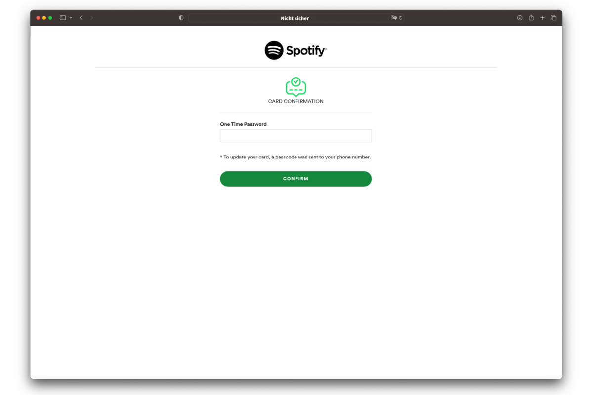 Betrug - Spotify Zahlungsmethode angeblich fehlgeschlagen