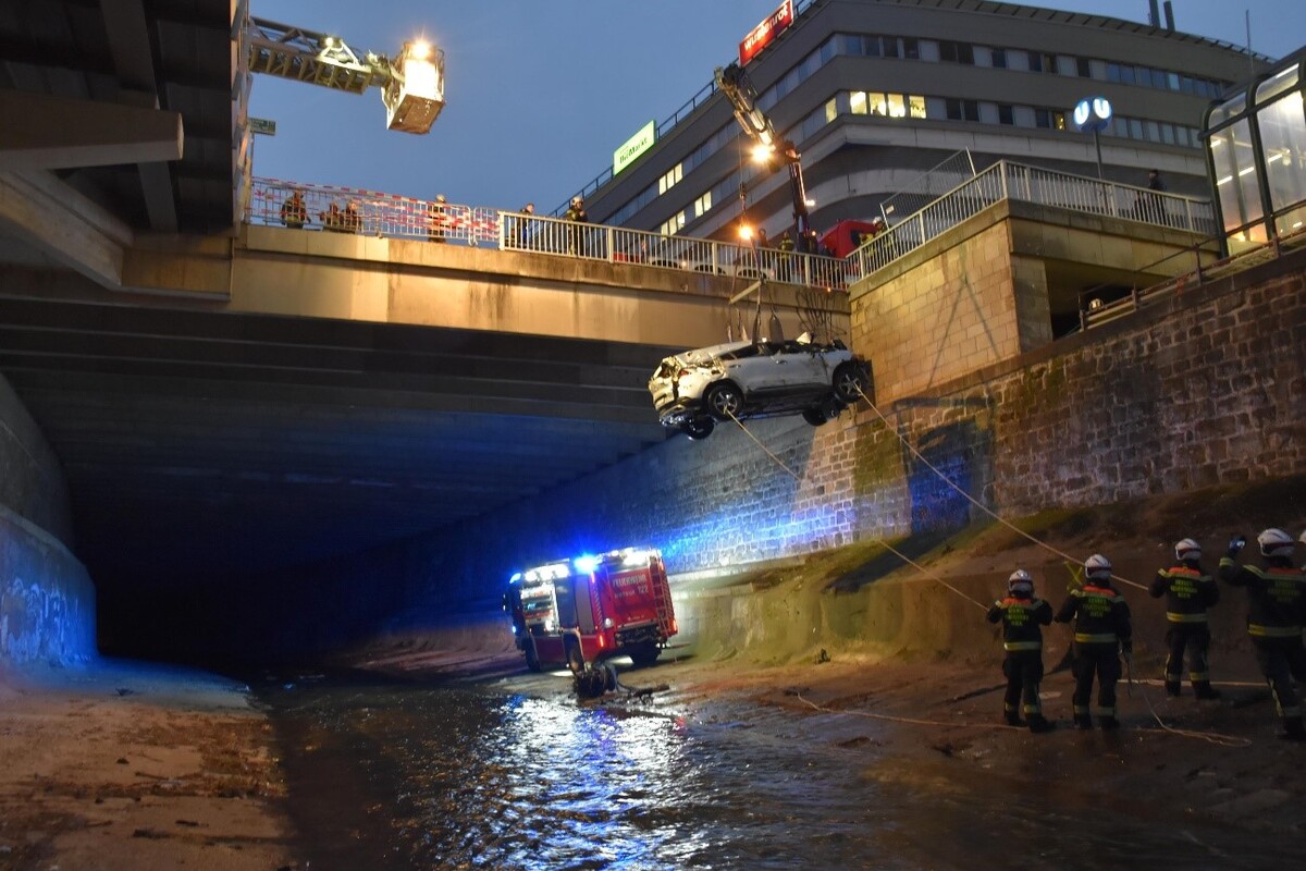 Wien - Auto und Litfaßsäule landen bei Unfall in Fluss
