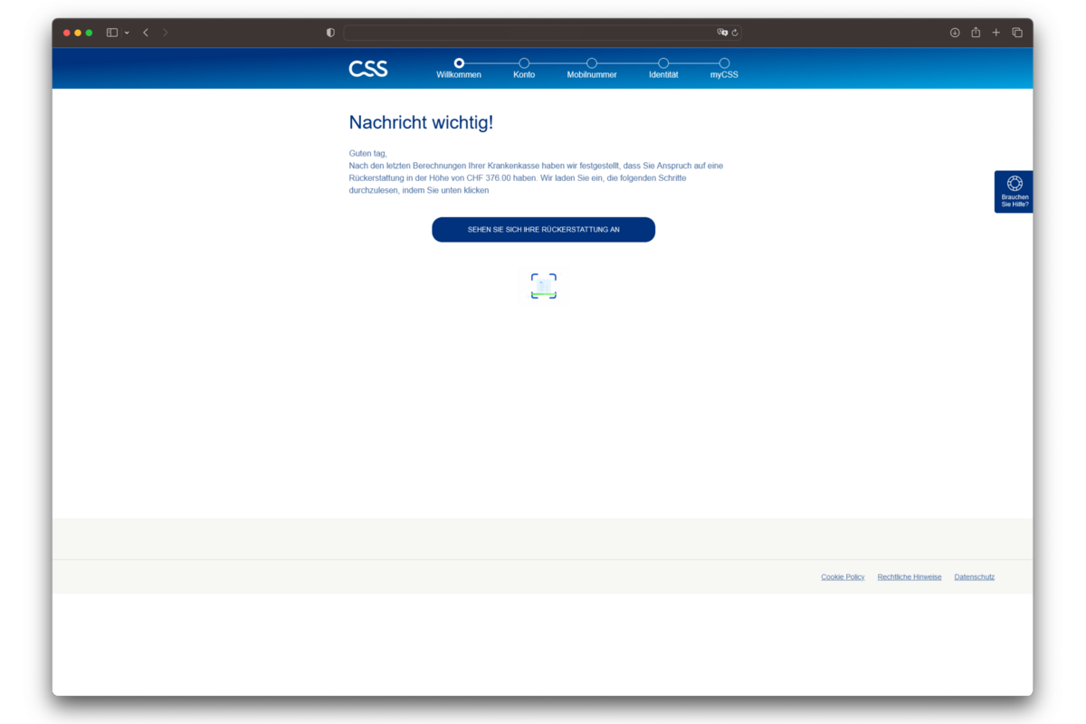 Angebliche finanzielle Rückerstattung von der CSS-Krankenkasse